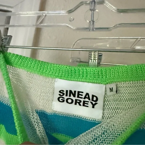 New SINEAD GOREY green white blue striped crochet stretch dress skirt pant set